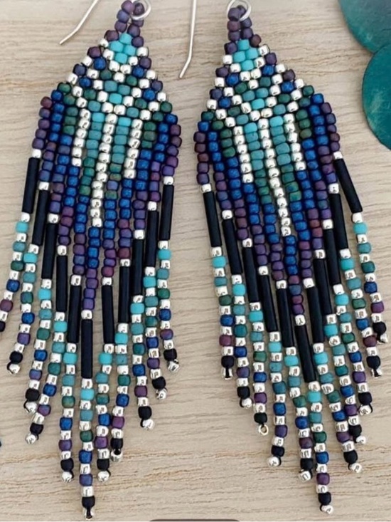 Source Unknown Jewelry - Handmade Beaded Fringe Earrings - Teal, Silver & Purple
